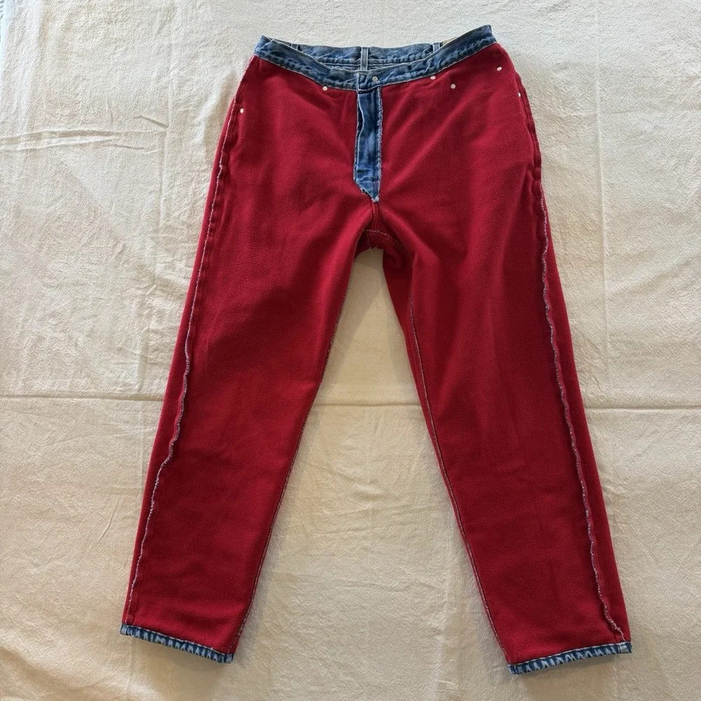 Eddie Bauer USA Made Red Fleece Lined Tapered Jeans Mens 34x29 Denim Relaxed